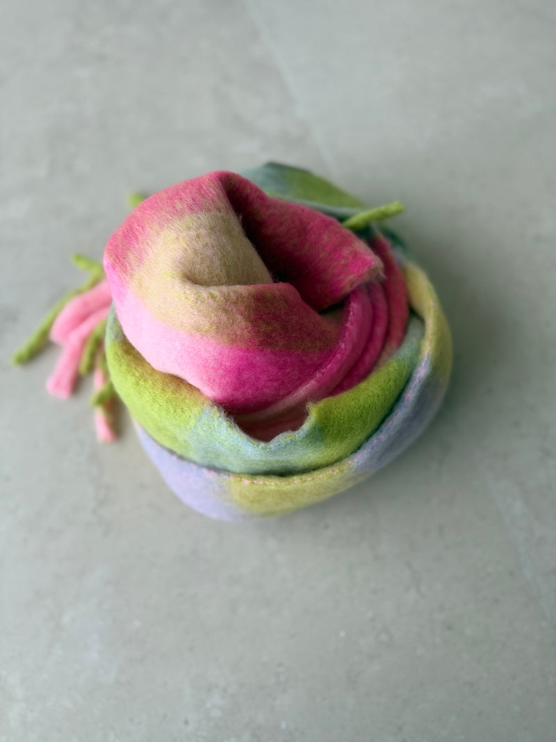 Bufanda tonos lila y verde