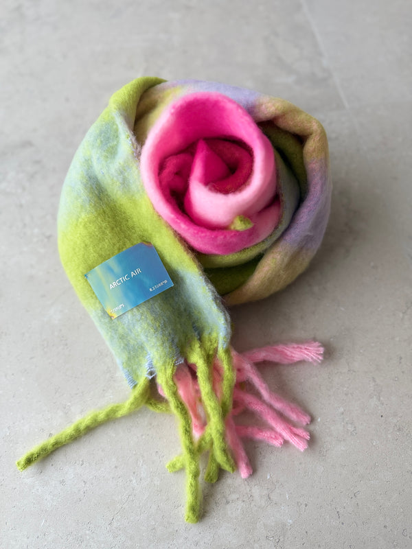 Bufanda tonos lila y verde