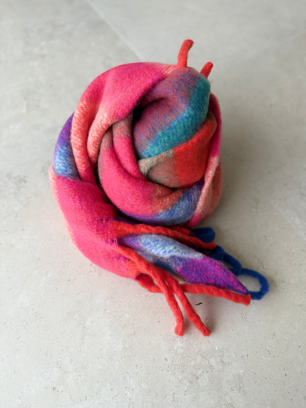 Bufanda tonos morado y naranja