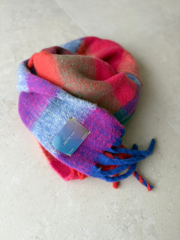 Bufanda tonos morado y naranja