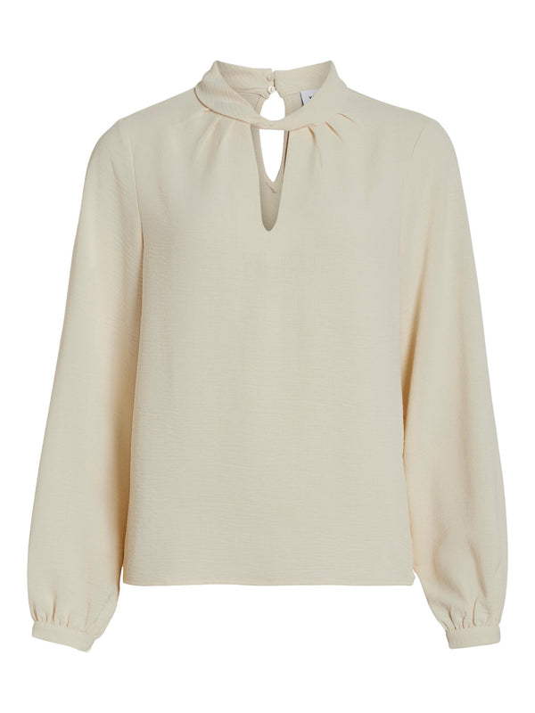camisa trama con nudo en cuello abrochada atras