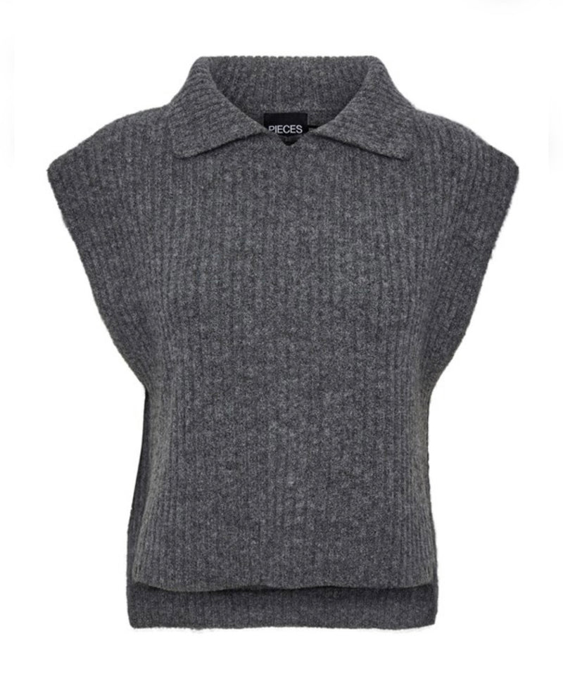 chaleco punto con cuello gris