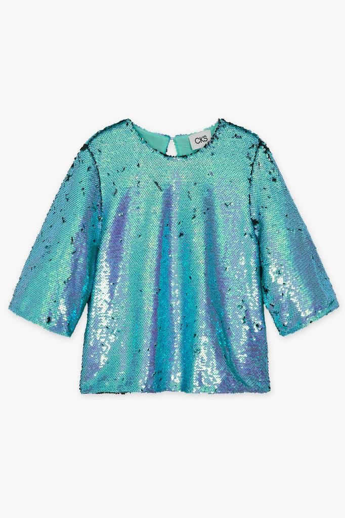 camisa lentejuelas azul claro