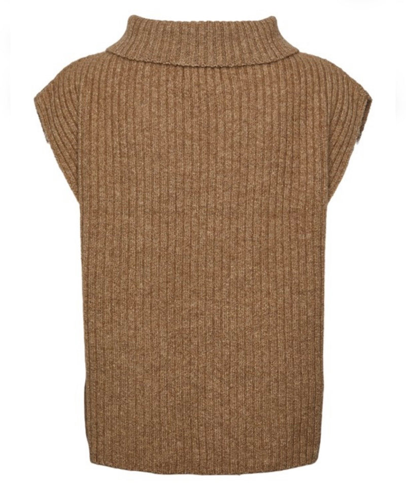 chaleco punto canale con cuello beige