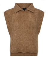 chaleco punto canale con cuello beige