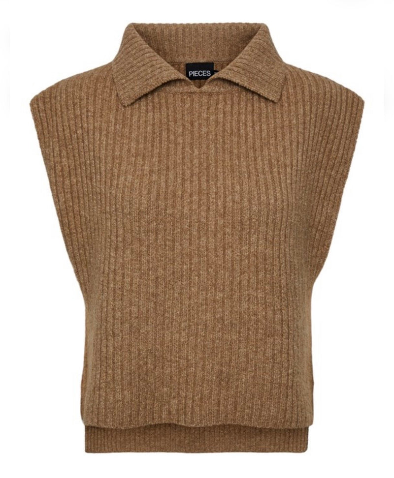 chaleco punto canale con cuello beige
