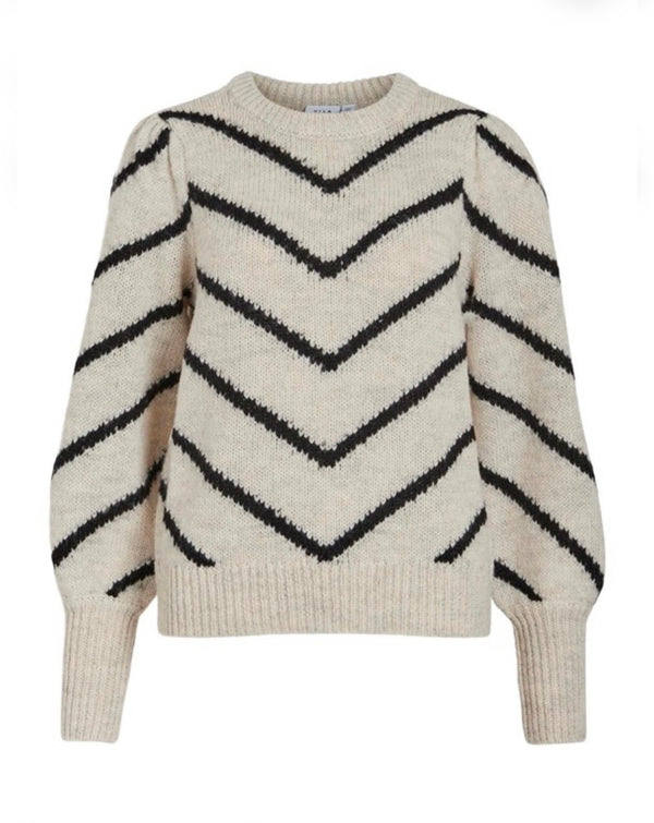 Jersey beige raya en V negra