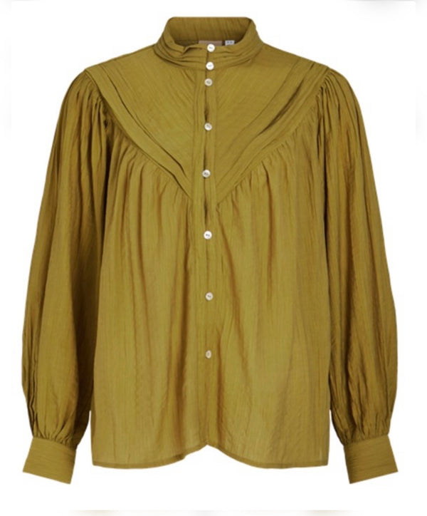 Camisa manga larga amplia cuello subido jaretas