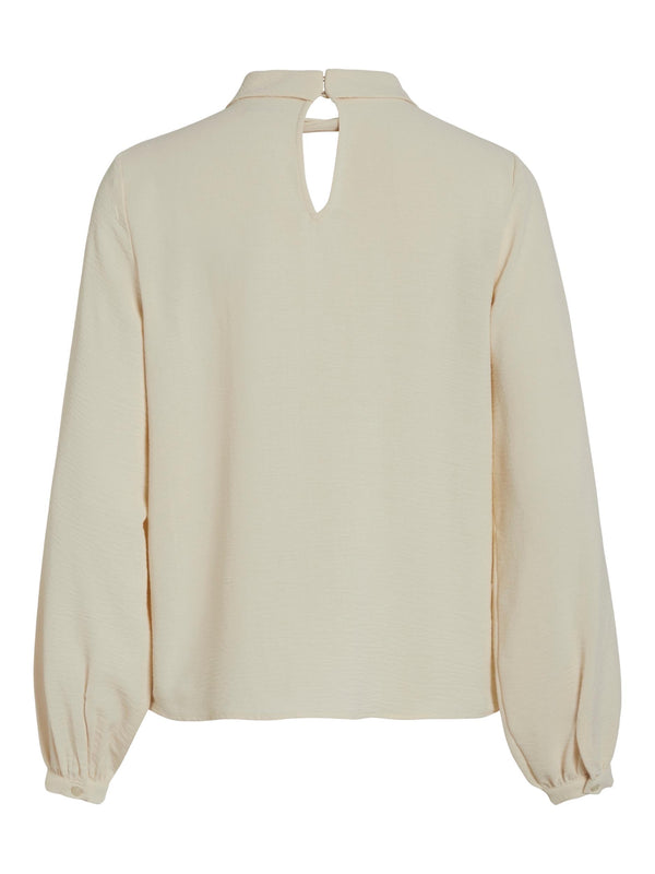 camisa trama con nudo en cuello abrochada atras