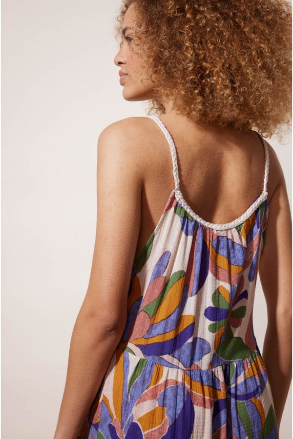 Vestido tirantes trenza estampado flores