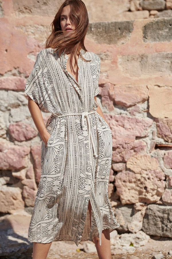 Vestido griego estampado blanco y negro