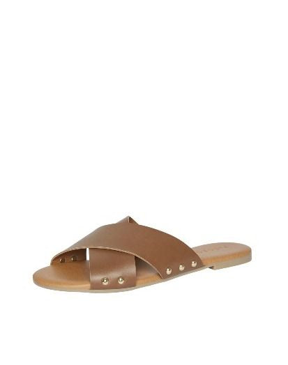 Sandalia piel tiras cruzadas cognac