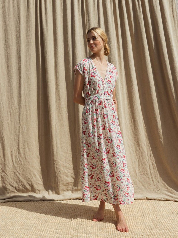 VESTIDO CRUZADO MANGA CORTA FLORES BUGANVILLA