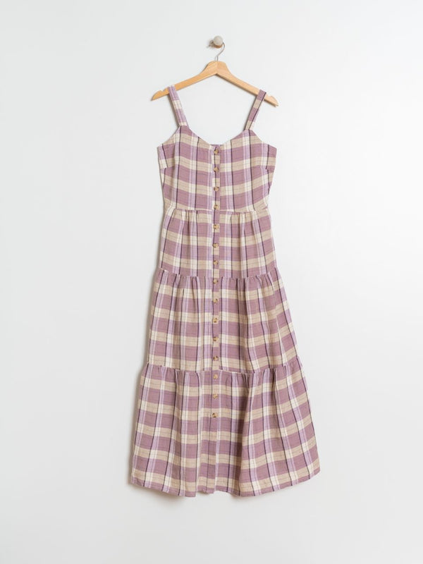 VESTIDO TIRANTES CUADROS Y VOLANTES