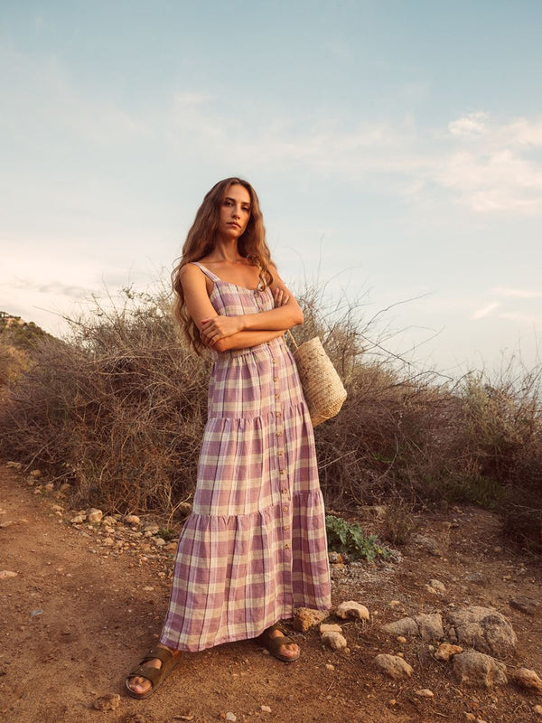 VESTIDO TIRANTES CUADROS Y VOLANTES