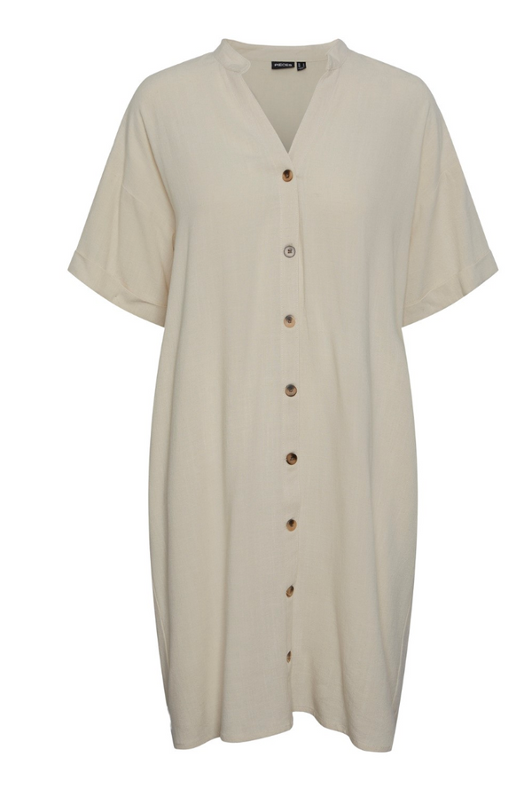 vestido camisero lino beige