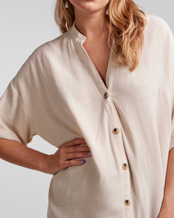 vestido camisero lino beige