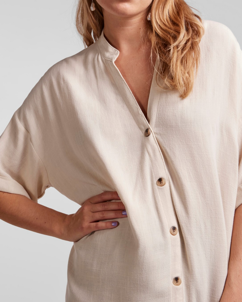 vestido camisero lino beige