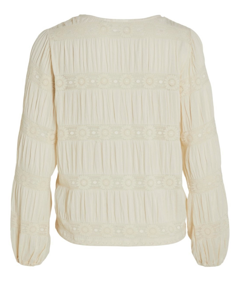 CAMISA CRUDA CENEFAS MARGARITAS BORDADAS