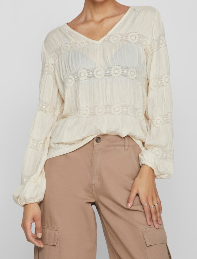 CAMISA CRUDA CENEFAS MARGARITAS BORDADAS