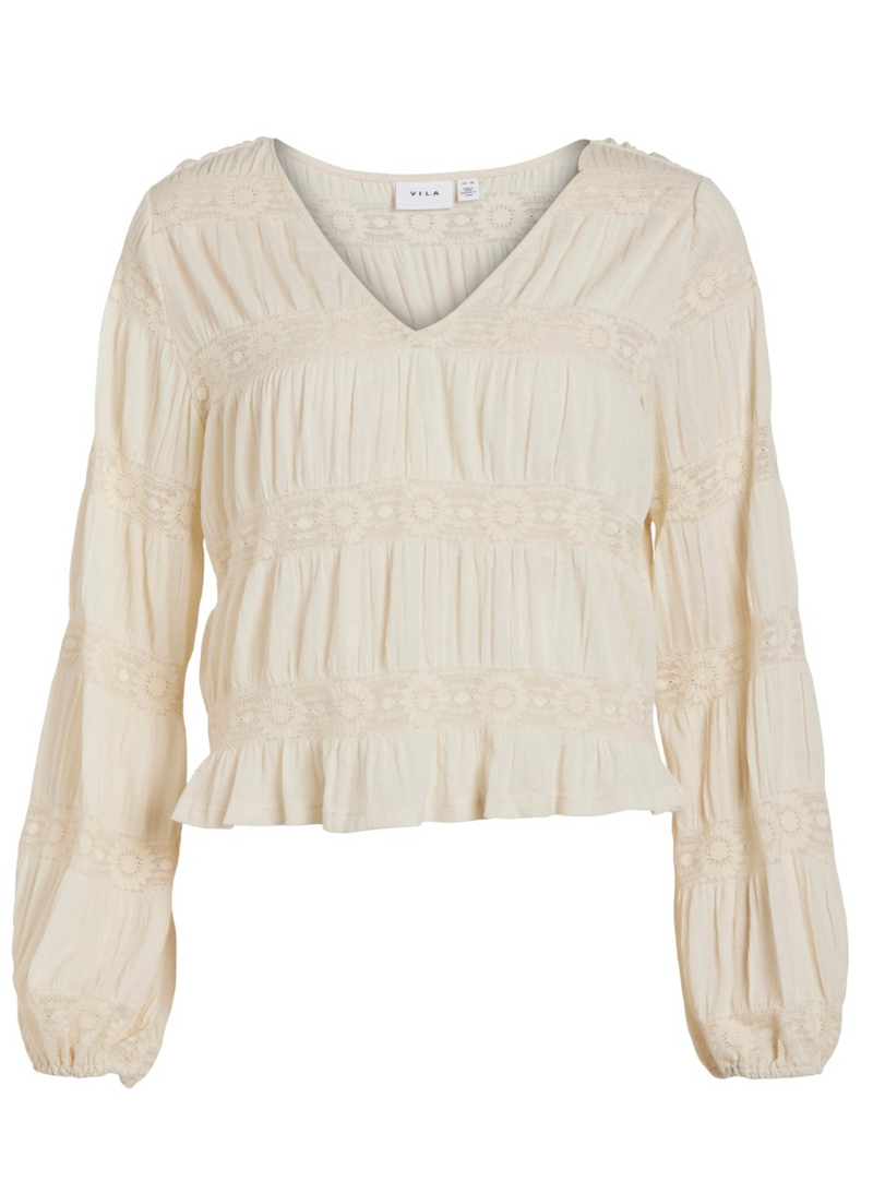 CAMISA CRUDA CENEFAS MARGARITAS BORDADAS